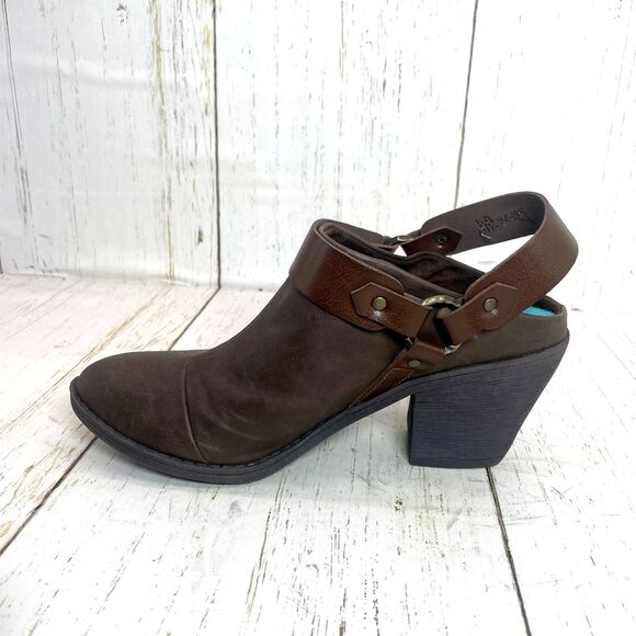 Blowfish Womens Western Style Ankle Boots Size 8 Brown Belted Slip-On Mules - Picture 3 of 10